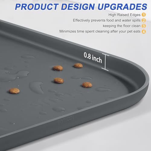 SMILOOL Silicone Pet Feeding Mat with Raised Edge for Food and Water, Dog Bowl Mats, Cat Bowls Placemat with High Lip for Floor Waterproof, Rubber Tray for Cats and Dogs 24 x 16 x 0.8 Dark Grey by SMILOOL - Image 4