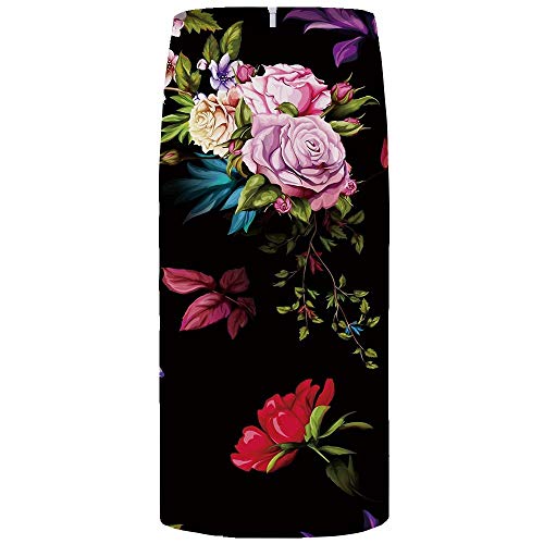 LIUYUNN Röcke Für Damen,Damen Bleistiftröcke Vintage Luxusblumen Gedruckt Hohe Taille Stretch Sexy Knierock Schlank Bodycon Midiröcke Eleganter Rock Rock Für Das Büro Tägliche Kleidung, Xx, Groß thumbnail