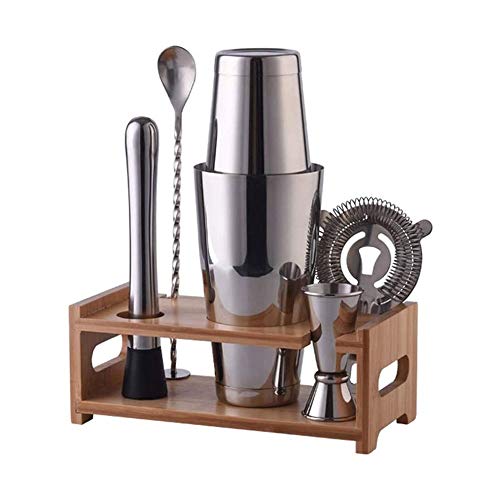 Juego de coctelera de 6 piezas con soporte de madera: el regalo elegante ideal para tu esposo