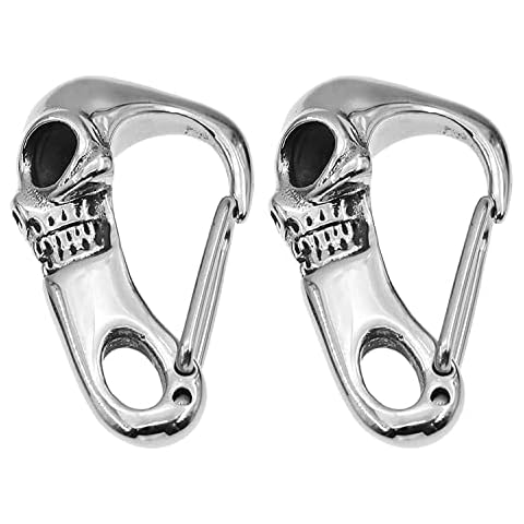 KORENJUL 2 Pack Heavy Metal Skull Key Clasp Carabiner Biker Stainless Steel Keychain Cover