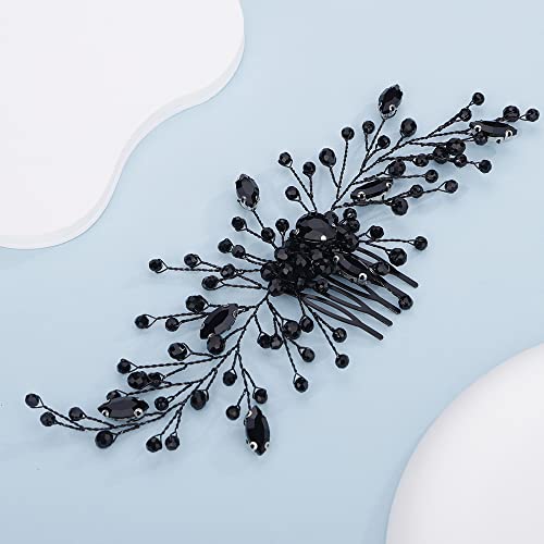 Teyglen Women Black Crystals Rhinestones Bride Wedding Hair Comb Headband Luxurious Hair Accessories Shiny Rhinestones Bridal Side Hair Combs For Women Bride Girls #TOP2