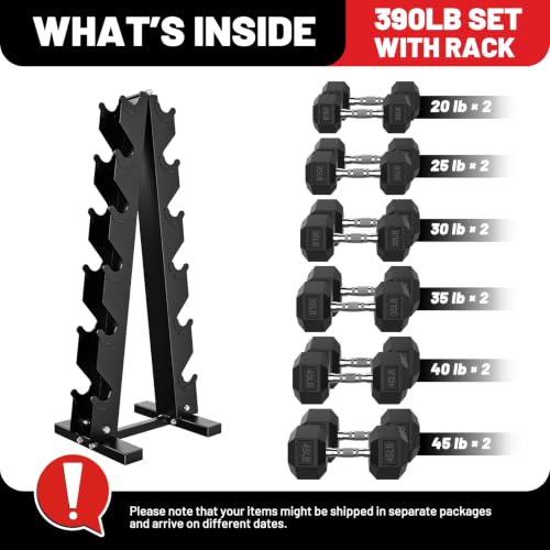 Image of PAPABABE 150-600lb Dumbbell Set with Rack, Rubber Encased Home Gym | Antiroll Durable Cast Iron Core Odorless PVC Free Weights, with 5 /6 Tier Rack