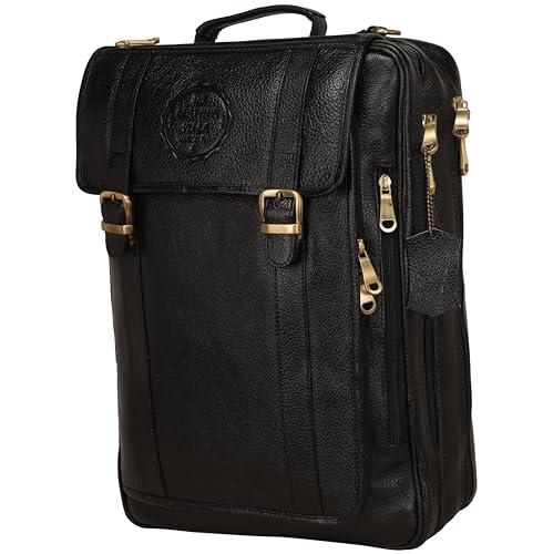 Full Grain Leather Backpack For Men & Women 16 Inch Laptop Backpack Bag Travel Office Backpack Bags (Black)2