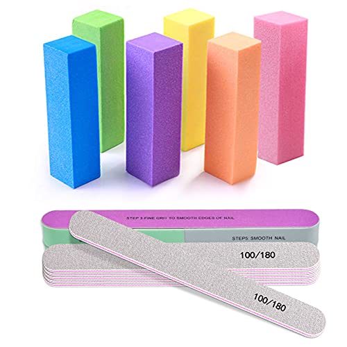 Nail Files and Buffers, IKOCO Professional Manicure Tools 6 pcs Buffers Block Tools 6 pcs 100/180 Grit Emery Boards and 2 pcs 7 Way Nail Files