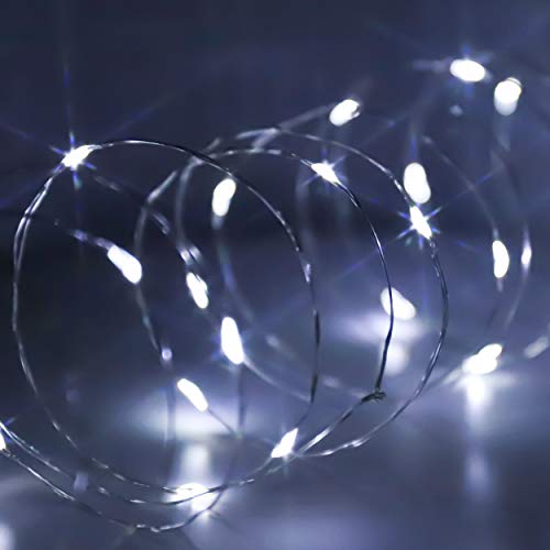 Guirlande Lumineuse LED Blanche, à piles, 50 Micro LED Lumineuses, Guirlandes LED 5M, pour Intérieur et Extérieur, avec Minuterie d'économie de Batterie Cover