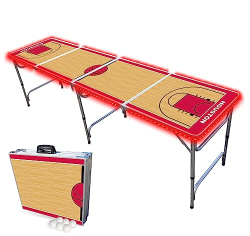 8-Foot Professional Beer Pong Table w/LED Lights - Houston Basketball Court