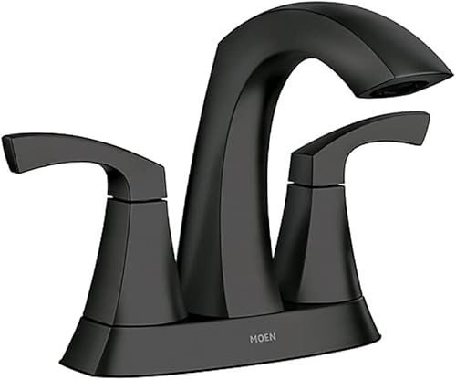Moen Lindor 84506BL - Grifo de lavabo de baño con 2 manijas y 4 pulgadas color negro mate