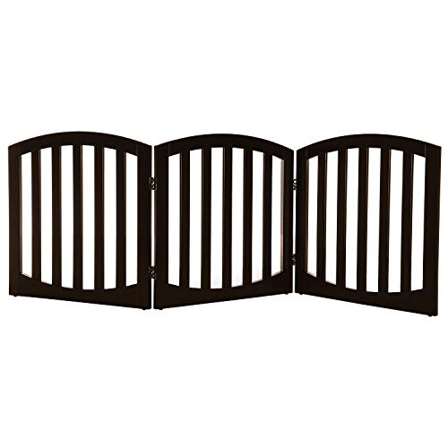 Arf pets Free Standing Wood Dog Gate, Step Over Pet Fence, Foldable, Adjustable - Espresso