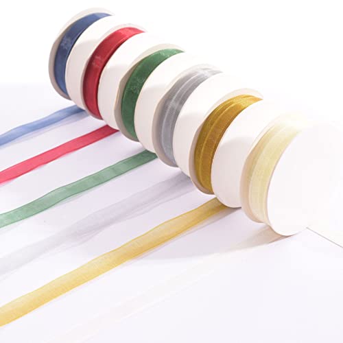 Vaessen Creative Set de Cinta Organza, Navidad, Un Mix de 6 Colores, 6mm x 2m, Bordes Tejidos para Decoraciones para el Árbol, Tarjetas, Envoltorios de Regalos y más Manualidades, Cartón, 6