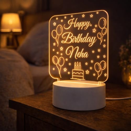 Image of Customized 3D Lamp for Birthday - Personalized LED Night Light with Names | Unique Gift for Husband, Wife Friends| Gifts Custom Decor for Happy Birthday Special (Everyone) (Happy Birthday Neha)