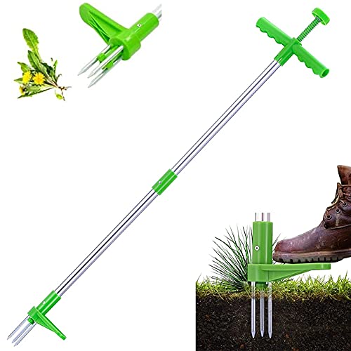 手動 雑草スナッチャー 草抜き機 私道 ガーデニング 使いやすい 草抜き道具 3つのステンレス鋼の爪を備えたスタンドアップ草刈り機と根の除去ツール 除草作業 便利アイテム