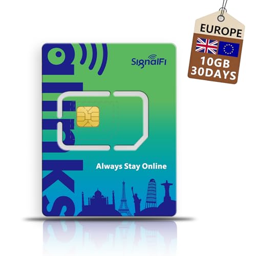 Europe SIM Card 10GB 30 Days Data Only Prepaid Mobile SIM Card 4G LTE High-Speed Data Plug and Play No Activation Required | No Contract | 3-in-1 SIM Card (UK Germany France Italy Spain)