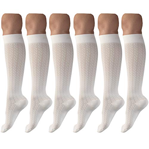 Image of Compression Socks, 15-20 mmHg, Women's Dress Socks, Knee High Over Calf Length White Small (6 Pairs)