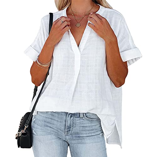 Camisa A Cuadros Holgada Fina A Rayas De Manga Corta con Cuello En V Multicolor para Mujer A La Moda Informal De Verano Cover
