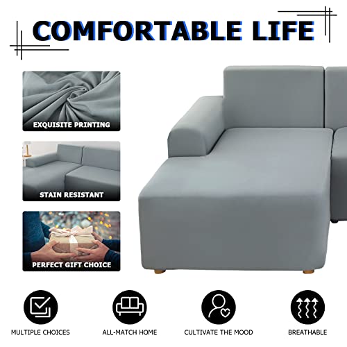 Lydevo Sofabezug Ecksofa L Form Sofa Überwürfe Stretch Sofabezug Rechts oder Links mit Zwei Kissenbezügen Waschbar Universal-Couchbezug Sofa Cover L Shape(2 Sitzer+3 Sitzer,Hellgrau)