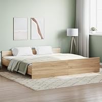 Modern Wooden Super King Size Bed Frame With Headboard & Footboard | Wood Beds, 180cm Bed Base, Bedroom Furniture Rustic Sonoma Oak