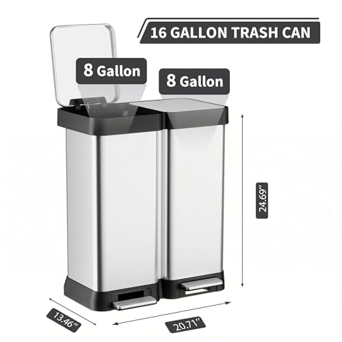 Caneca de basura rectangular para cocina 60L acero inoxidable miniatura 6
