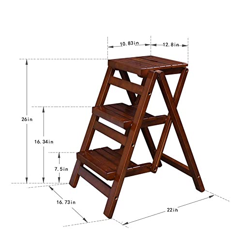 Bidesen HYXI951852 3 Step Stool Wooden Folding Ladder Chair Thickened Library Stair Chair Portable Light Garden Tool Ladder Maximum Load 337Bl thumb #1