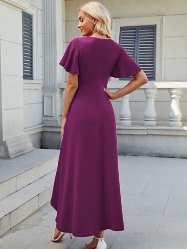 Image of QMZ Wedding Guest Dresses for Women V Neck Cocktail Dress Ruffle Sleeve A Line Evening Party Formal Dresses for Women