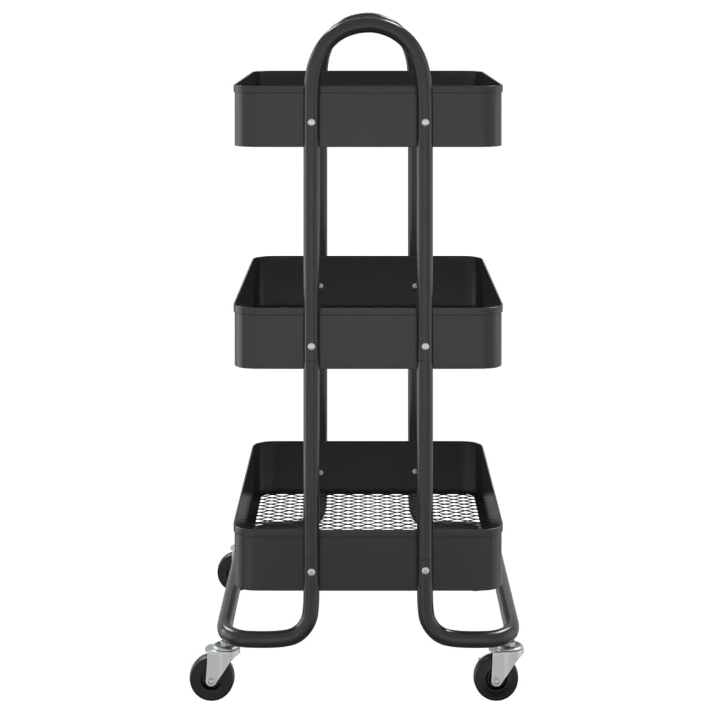 3-Etagen-Wagen Schwarz 43x34x79 cm Stahl Aufbewahrungswagen mit Rollen und Bremsen für Büro Küche Haushalt Organizer Lagerung