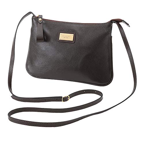 Bolsa Feminina Transversal Zíper Couro Legítimo Mariart 199 (Café)