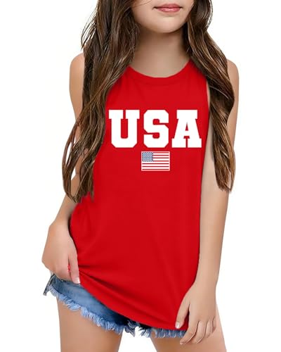 Image of CAZYCHILD Girls American Flag Tank Tops Boys 4th of July Shirts USA Summer Sleeveless Tee Independence Day Outfit 5-14y