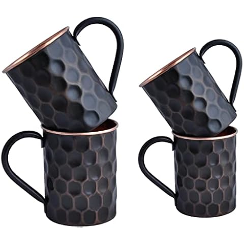 STAGLIFE Black Moscow Mule Copper Mugs - 16 Oz [Set of 2] + 20 Oz [Set of 2] Cover