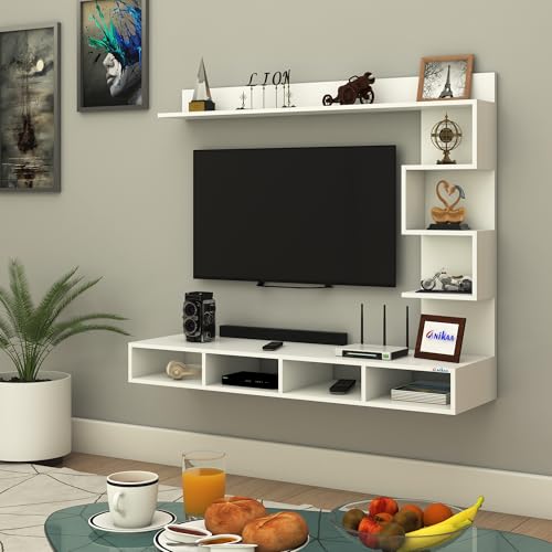 Image of Anikaa Laura Engineered Wood Wall Mount TV Unit /TV Stand /TV Cabinet /TV Entertainment Unit /Set Top Box Stand (Ideal for 43 Inch) (D.I.Y) (White)