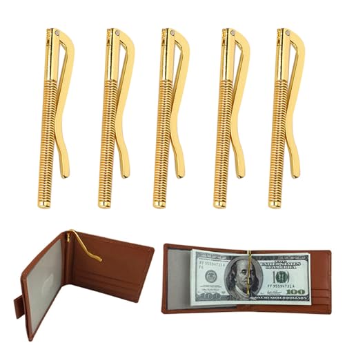 5Pcs Spring Metal Money Clips, Cash Clips/Business Card Holder/Credit Holder/Bifold Wallet Clip for Fathers Day Gift (Golden)2