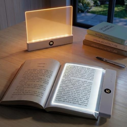 Cprnru Rechargeable Flat Book Light with 3 Colors & Timer Dimmable Book Page Light for Reading in Bed at Night Portable Reading Light Great for Adults and Book Lovers (White)