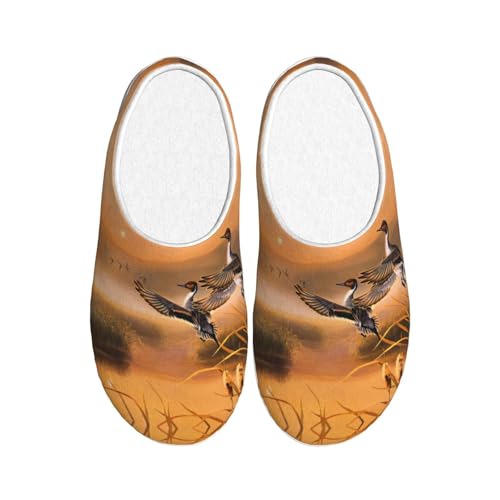 EdWal Pantuflas cálidas de invierno con estampado de pato y pintura al óleo, para interiores, antideslizantes, de felpa, relajantes en casa, para mujeres y hombres, Black, 39 EU