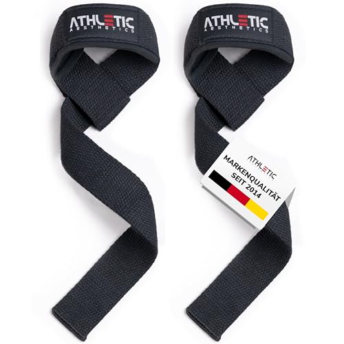 ATHLETIC AESTHETICS Zughilfen für Krafttraining und Bodybuilding (gepolstert) - Profi Lifting Straps 60 cm Länge für Fitness, Weightlifting, Kreuzheben - Zughilfe im Paar für Frauen und Männer