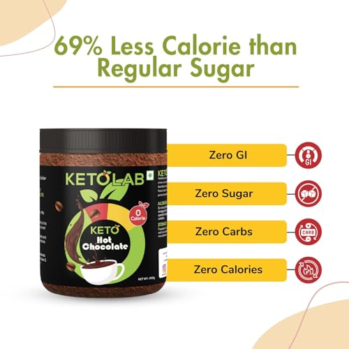 Image of Ketolab Sugar-Free Hot Chocolate Mix 200g. 1.6g Net Carb. Zero added Sugar, Low Carb, Low Calorie. Sweetened with Sucralose.