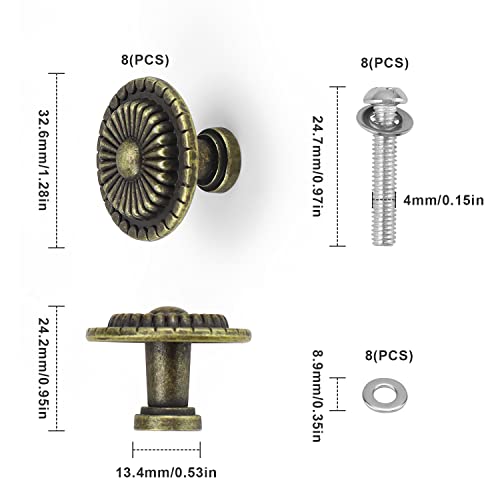 DEANKEJI 32mm Cupboard Knobs, 8 Pieces Vintage Drawer Knobs, Cupboard Handles with Screws Antique Style - Image 2