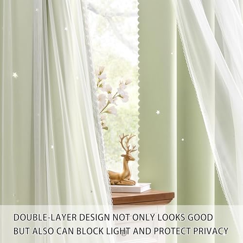 Image of XiDi Green Curtains for Bedroom, Girls Room Blackout Curtains, Kids Room Darkening Curtains, Light Green Decor, 1 Panel Sage Green /34 /63 /1
