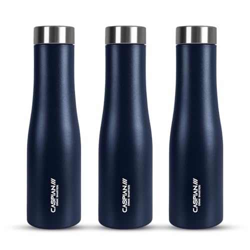 Image of CASPIAN / / / Aqua ISI Certified Stainless Steel Water Bottle 1ltr. (R Blue, 1 Litre, Set of 3) | Leak Proof Thunder for Fridge Home Office Travel School Kids Boys Girls Adults Sports Gym Yoga| BPA Free