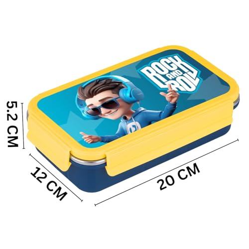 Image of Aliensware 4D Bento Kids Lunch Box with 2 Compartment, Microwave-Safe BPA Free Advance Coating Stainless Steel Kids Lunch Box, Food Grade Tiffin Box for School, College, Picnic, office-500ml(MB02-YEL)