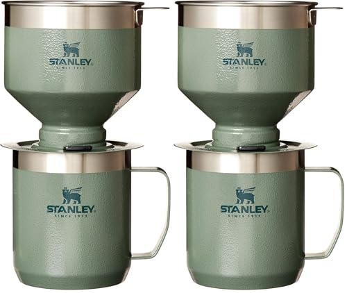 Image of STANLEY Perfect Brew Pour Over Set | 12 oz Camp Mug with Lid Included | Drip Coffee Maker with Reusable Filter | Insulated Stainless Steel | BPA-Free | Hammertone Green (Pack of 2)