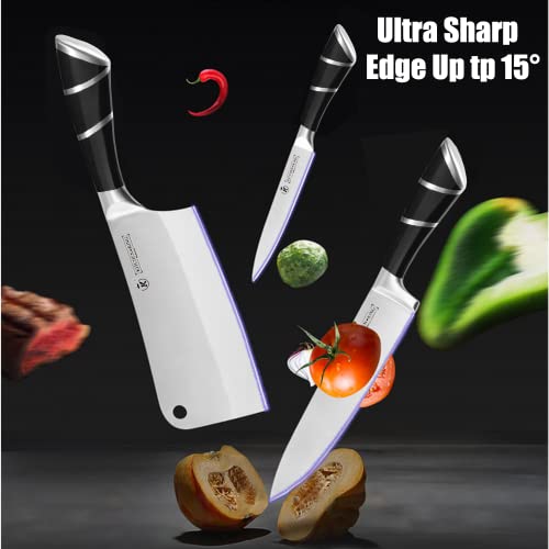 Knife Set, 9-Piece Black Professional Kitchen Knife Set For Chef, Super Sharp Knife Set With Acrylic Stand, Stainless Steel Knife Block Set For Kitchen With Sharpener And Scissors, Ergonomical Design #TOP1