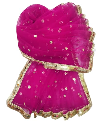 Image of Navti Creations Women's Lightweight Net Dupatta With Sequence Embroidery & Kiran Border (Length 2.25m)