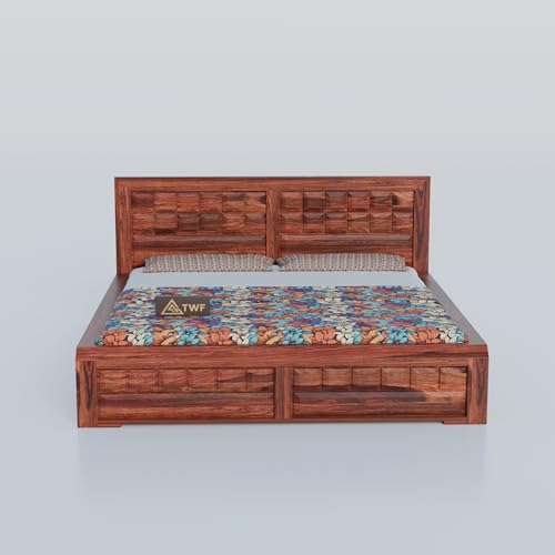 Image of Solid Sheesham Wood Queen Size Bed with Storage Box | Double Bed for Bedroom | Big Diamond Design Wooden Double Bed Cot for Home & Hotels | Rosewood, Honey Finish
