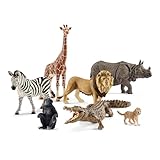 Schleich Wild Life - 7PC Savannah Animal Toy Bundle - Safari Toy Set with Rhino, Crocodile, Cheetah Cub, Monkey, Elephant, Zebra, Giraffe, Lion Figurines - Educational Play for Kids 3+ | 77587