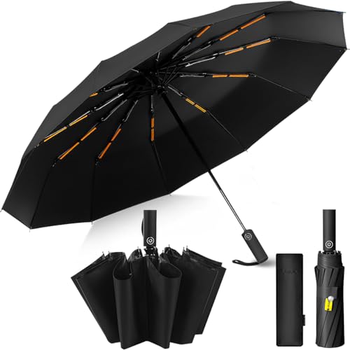 MXCOCO Paraguas Plegable Automático, Paraguas de Bolsillo para Lluvia y Sol, Sombrilla Plegable Grande Resistente al...