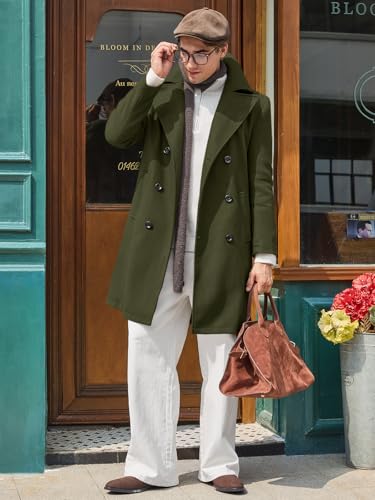 Makkrom Mens Double Breasted Trench Coat Casual Lapel Collar Business Winter Long Overcoats Army Green X-Large - Thumbnail 5