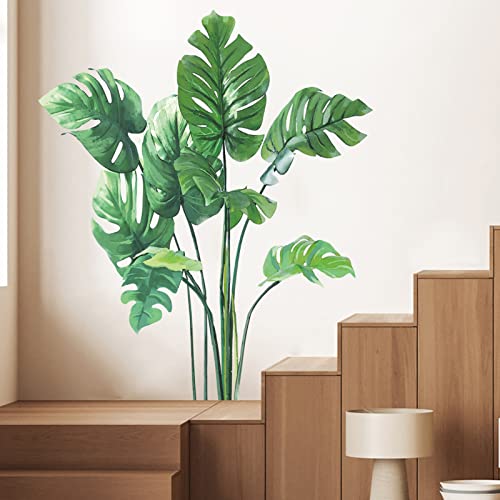 Leaf Wall Decals Green Plants Wall Stickers For Bedroom, Tropical Monstera Leaves Wall Art Dedor Stickers Natural Palm Leaf Wall Posters Decorations For Living Room Office #TOP6