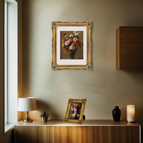 Image of 11x14 Picture Frame Gold Vintage Picture Frames Antique 11 x 14 | Matted to 8x10 Photo, Real Glass, Wall Display