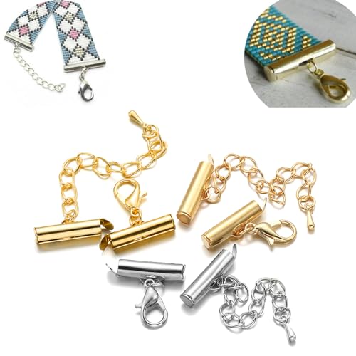10 ensembles d ' embouts à sertir boucles de fermoir coulissant chaînes d ' extension matériaux en alliage composants de bijoux pour à bricoler soi-même bijoux Tubes connecteurs résultats – vue 7