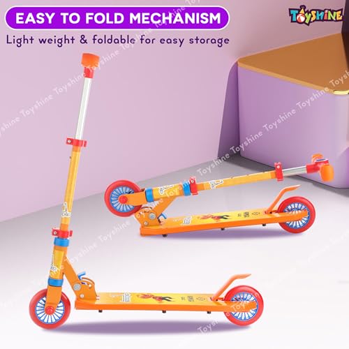 Image of Toyshine Jumbo 2 Wheel Runner Scooter with Anti Slip ABS Base Aluminium Structure Height Adjustable Handlebar Foldable Max Load 50kg for Boys and Girls Ages 4 and Above - Orange