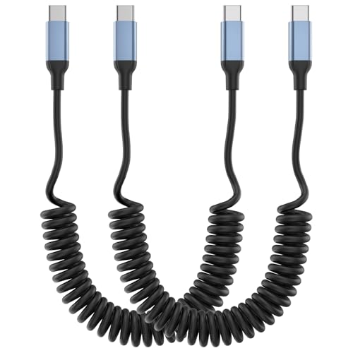 Coiled USB C to USB C Cable, 2Pack Retractable USBC Charger Short Cord for Car, C to C Cable Fast Charging 3ft Coiled USBC Cable for iPhone 16 15 Pro Max, Samsung Galaxy S24 S23, Google Pixel, iPad