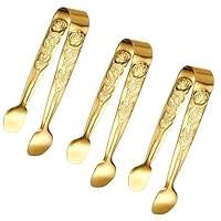 Mini Gold Serving Tongs - 4 Inch Rose Design Stainless Steel Appetizer Tongs For Charcuterie